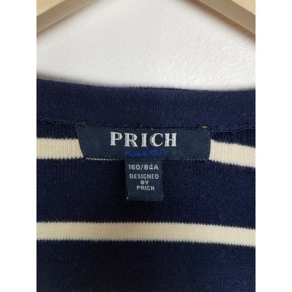 Prich Sz. 160/84A/XS Navy & Ivory Stripe 4 Button V Neck Cardigan Silver Buttons - Picture 2 of 7